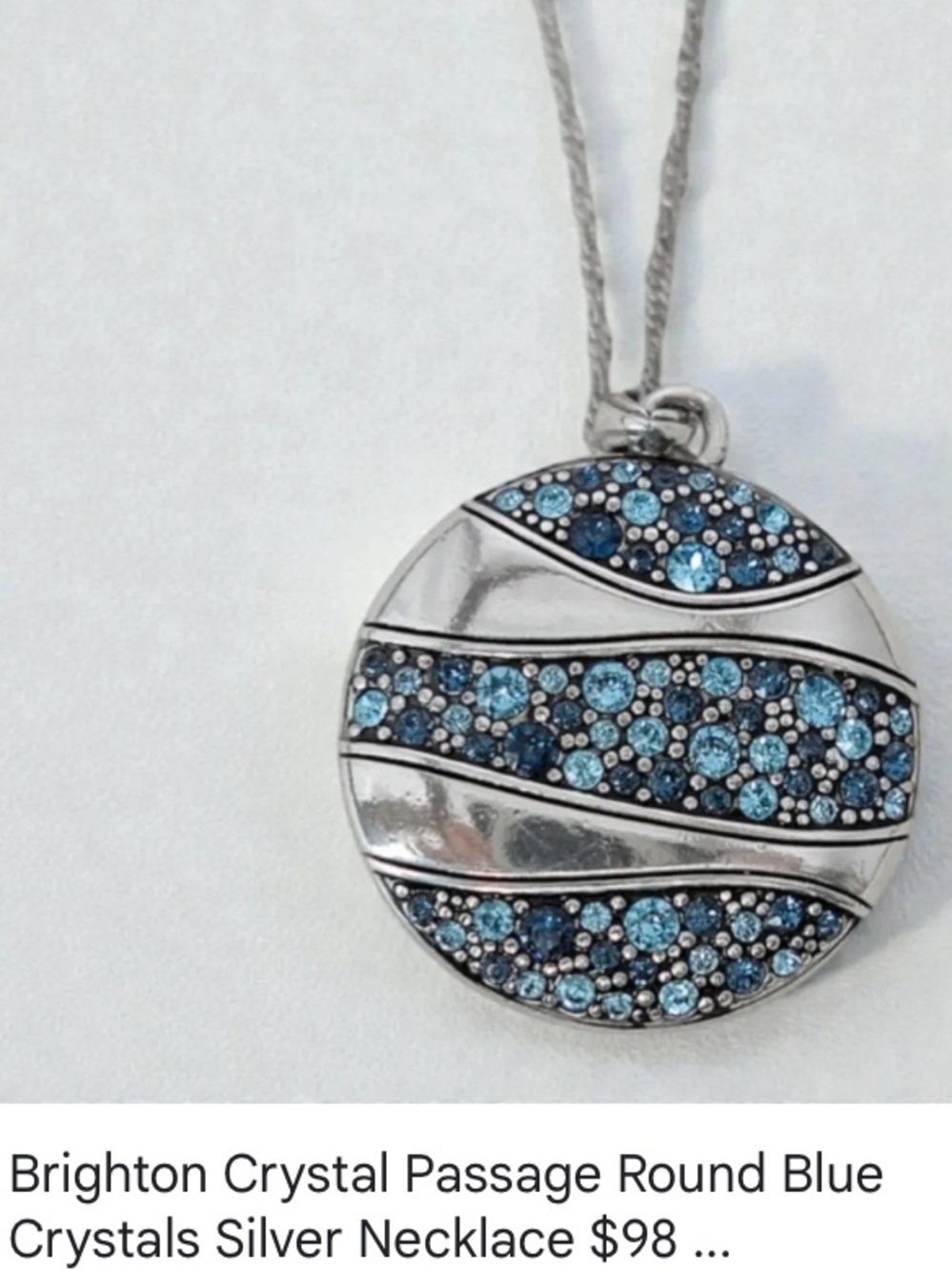 Brighton Silver-Tone Round Pendant Necklace with Blue and Teal Crystals
